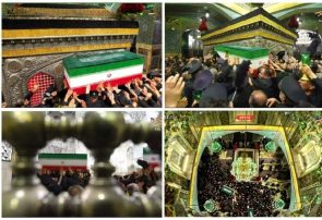 پیکر مطهر رهبر شهید انقلاب در رواق دارالذکر حرم مطهر رضوی آرام گرفت