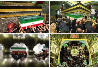 پیکر مطهر رهبر شهید انقلاب در رواق دارالذکر حرم مطهر رضوی آرام گرفت