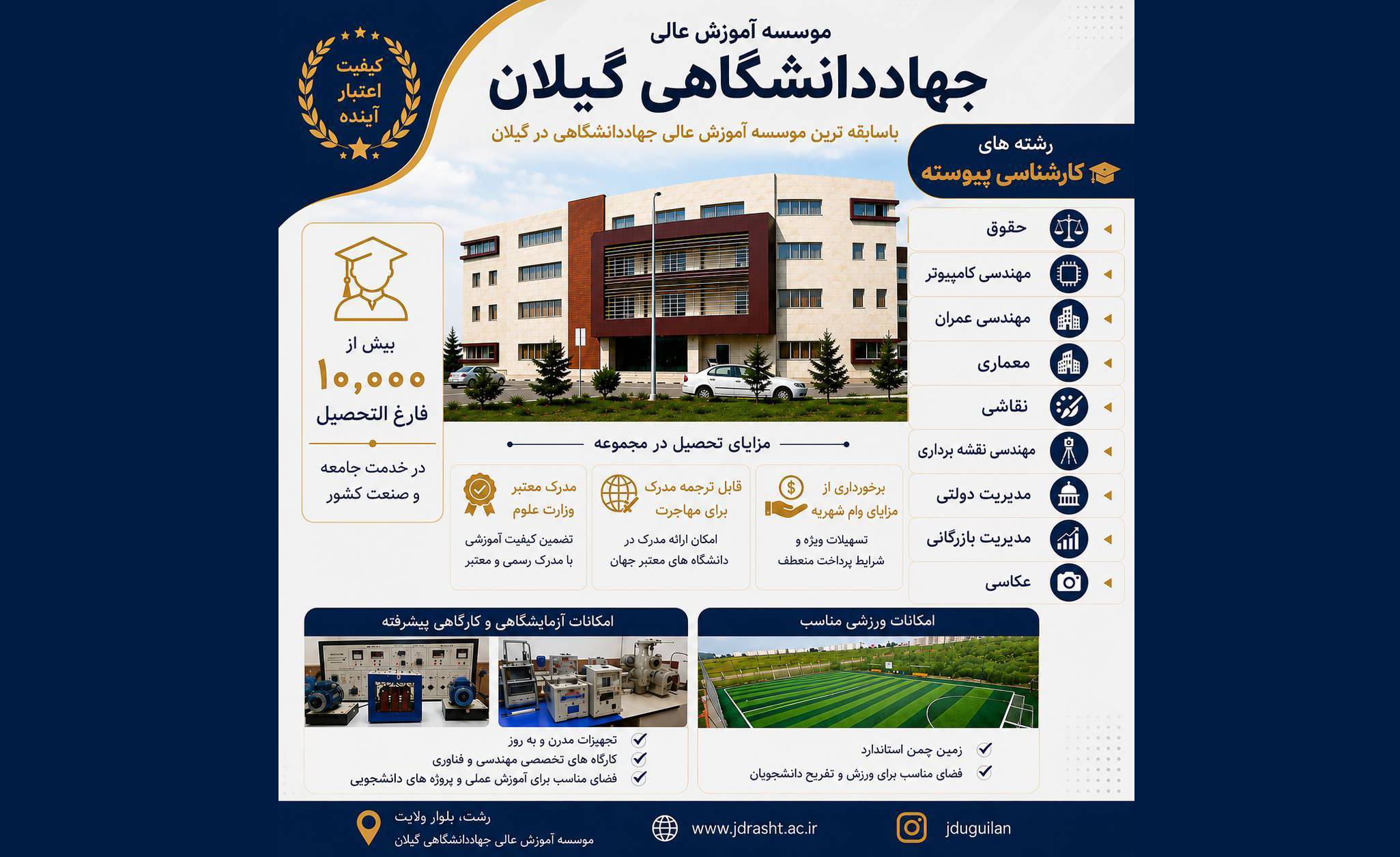 آغاز ثبتنام کارشناسی پیوسته بدون آزمون در مؤسسه آموزش عالی جهاددانشگاهی گیلان آغاز ثبتنام کارشناسی پیوسته بدون آزمون در مؤسسه آموزش عالی جهاددانشگاهی گیلان